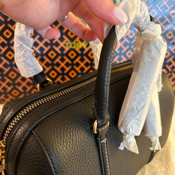 Tory Burch Thea Mini Satchel Crossbody Bag Black Gold - Picture 11 of 14